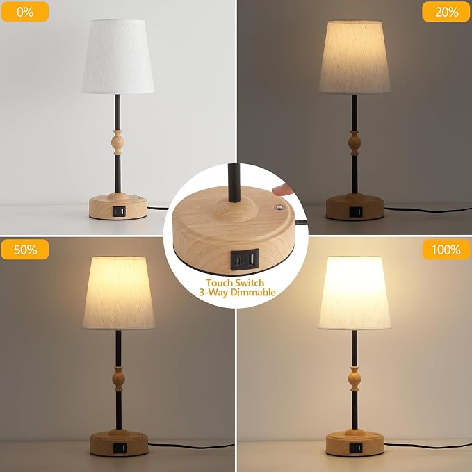 MEIXISUE Bedside Table Lamp for Bedroom with 2 USB Charging Ports Minimalist Small Nightstand 3-Way Dimmable Touch Desk Lamp for Living Room Home Office Dorm,LED Bulb Included