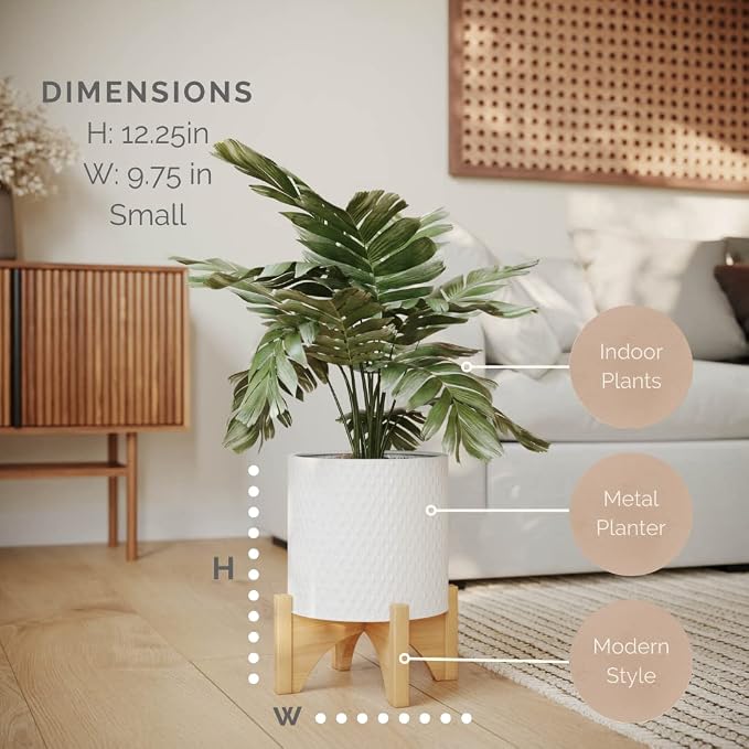 EverNest Claire Boho Modern White Planter with Arch Wood Stand, Indoor Mid-Century Plant Pot, SelectBase, Minimalist Planter Stand Home Décor (Small, 1 Gallon)