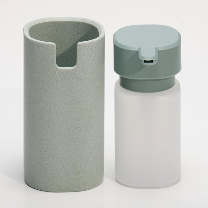 LINE+ARC Modern Easy-to-Press Soap Dispenser (Sage). No-Rust Cute Bathroom Green Marble Kitchen Sink Ergonomic Liquid Lotion Shampoo Conditioner