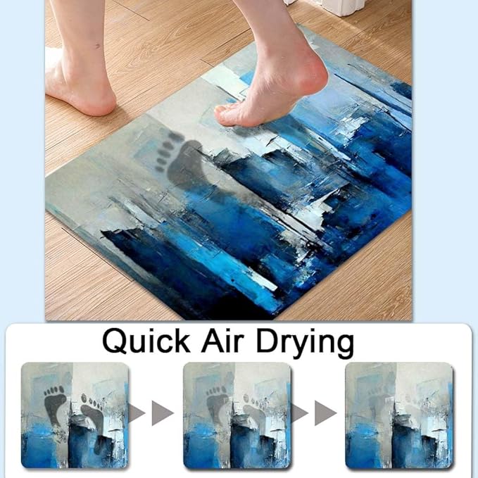 Bath Mat Rug,Blue grey and more colors abstract Non Slip Quick Dry Super Absorbent Thin Bathroom Rugs Fit Under Door-Easy to clean Bathroom Floor Mats-Shower Rug for Shower Sink Bathtub(17" x 27.5"In)