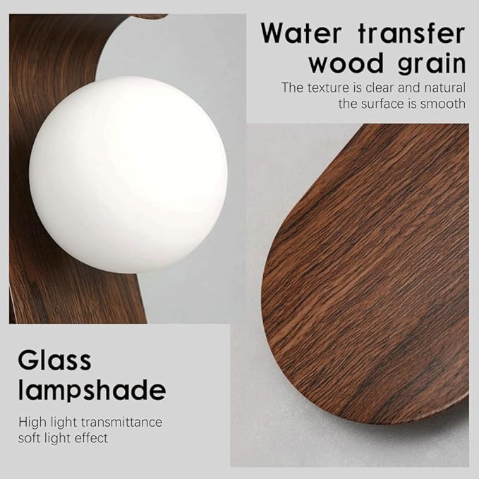 Mid Century Wall Sconce Walnut Texture Glass Globe Wall Lighting Wood Industrial Farmhouse Wall Light Bedside Indoor Retro Industrial Wall Mounted Lamp for Living Room Bedroom Bathroom