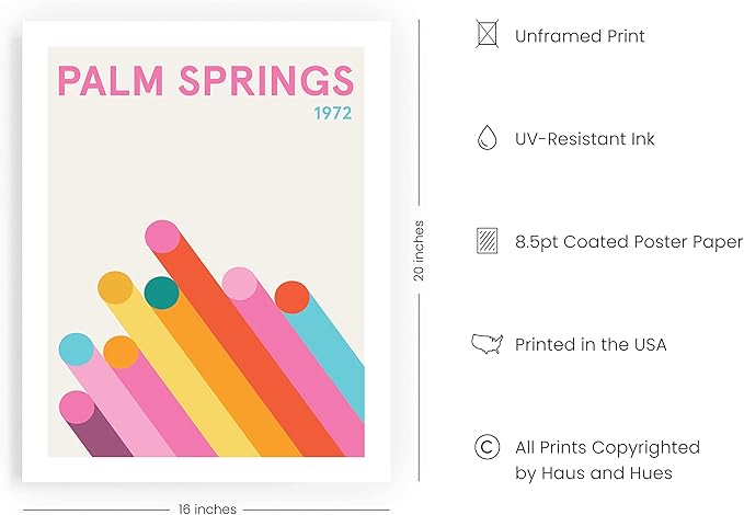HAUS AND HUES Vintage Travel Posters: Pink Retro Art Prints, California Travel Posters for Room Aesthetic, Colorful Modern City Art Wall Decor, Danish Pastel Abstract Poster (Unframed, 16x20)