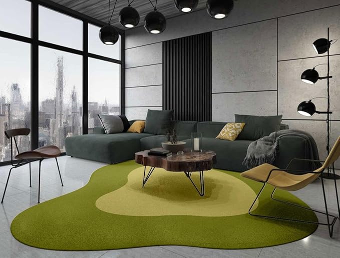 Olive Green Yellow Irregular Area Rug Machine Washable Unique Designer Rug for Living Room Bedroom Home Office Minimalist Neutral Rugs Modern Abstract Boho Nursery Playroom Non Slip Carpet 3ft