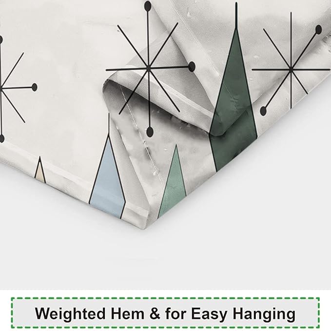 Mid Century Shower Curtain Modern Abstract Diamond Geometric Atomic Starburst Pattern for 1950s Retro Bathroom Decor Accessories Shower Curtain Set with 12 Hooks, 72x84 Inches