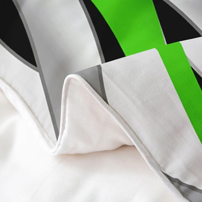 Erosebridal Green Grey Black Bedding Set Full Geometric Spiral Striped 100% Cotton Duvet Cover Waves Abstract Art Comforter Cover for Kids Teens Adults Modern Fashion Bed Set 3 Pcs