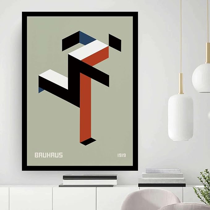 Canvas Painting Poster and Print Bauhaus Print 1919 Exhibition Poster Running Man Geometric Decor Modern Minimalist Abstract Sage Green Wall Art Bedroom and Kitchen Office Wall Decoration 8x12inch Solid wood