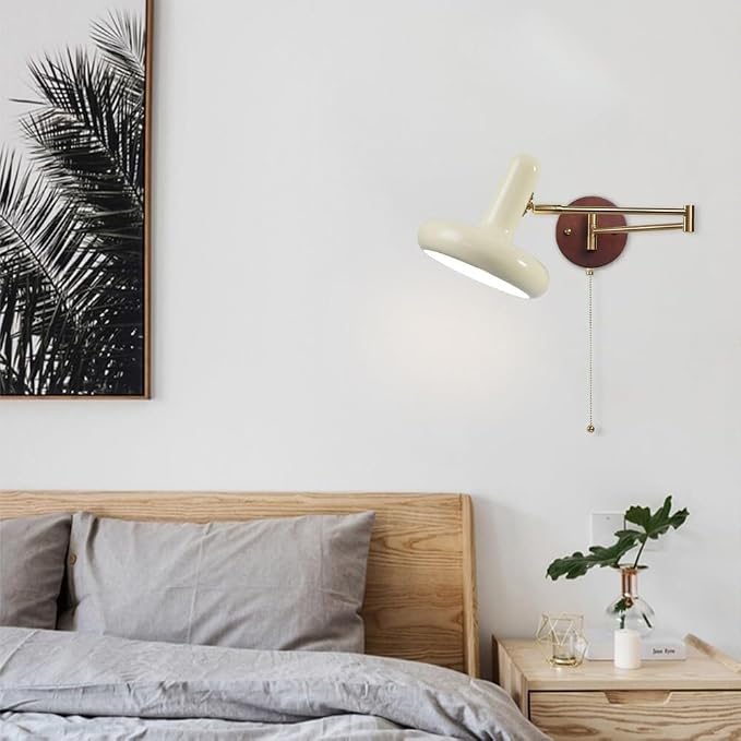 Swing Arm Wall Lamp with Pull, Retractable Vintage Sconce for Bedroom, Living Room, Office