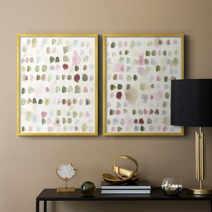 Renditions Gallery Set of 2 Peel & Stick Framed Prints, Hand Drawn Abstract Wall Art, Watercolor Seamless Pattern Wall Decor, Re-Stickable - Ready to Hang - 11"x14" - GOLD Frame LT588