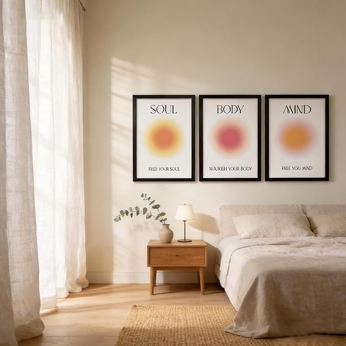 LIANGKESU Black Framed Soul Body Mind Wall Art Aura Gradient Minimalist Canvas Prints Wall Decor 12x16 Inch Positive Energy Wall Picture for Living Room Bedroom Office