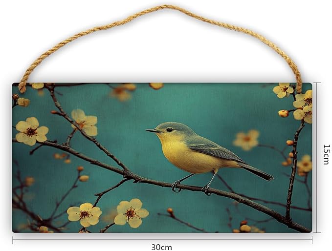 Whimsical Bird Wood Art, Vintage 12x6 Inch Wooden Sign, Perfect for Nature Lovers & Nostalgic Home Decors