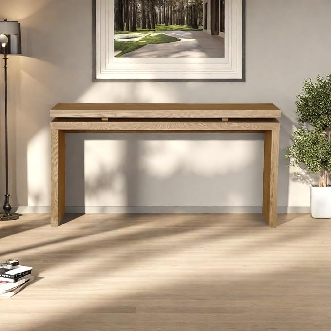 SOFTSEA 60" Console Table, Retro Narrow Sofa Table with Double Board Suspension Design for Living Room, Antique Brown