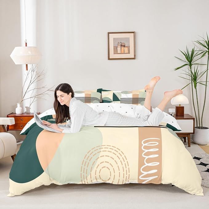 Erosebridal Green Abstract Twin Comforter Cover for Kids Teens Girls | Colorful Geometric Duvet Cover Minimalist Circle Modern Bed Set Boho Contemporary Aesthetic Bedding Set