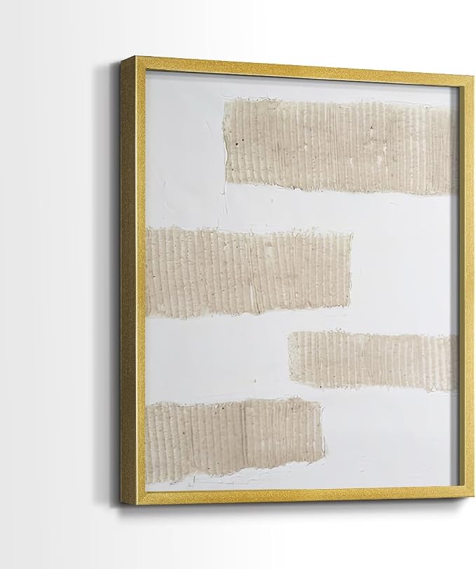 Renditions Gallery Set of 2 Peel & Stick Framed Prints, Modern Abstract Wall Art, Textured Brush Strokes Wall Decor, Re-Stickable - Ready to Hang - 8"x10" - GOLD Frame LT588