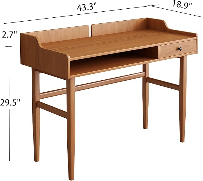 Vintage-Style Desk with Scandinavian Flair, Computer or Laptop Desk, Writing Desk with Drawer and Open Storage Cubby, Small Space Dressing Table