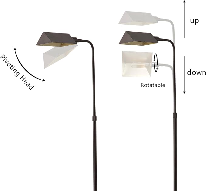 JONATHAN Y 54.5-66" Oil Rubbed Bronze Mid-Century Industrial Metal Adjustable Pharmacy LED Floor Lamp, Swivel Head Standing Task Lamp for Living Room, LED Bulb Included JYL3097A