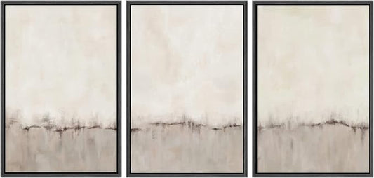 SIGNWIN Framed Canvas Print Wall Art Set Grunge Brown Gray Pastel Landscape Shapes Abstract Illustrations Modern Art Decorative Nordic Chic Calm for Living Room, Bedroom, Office - 24"x36"x3 Black