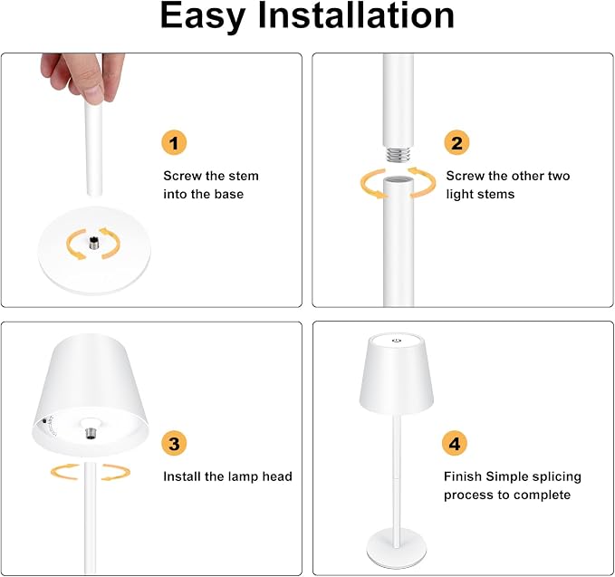 White Cordless Table Lamp 8-20 Inches Adjustable Height, 5000mAh Rechargeable Battery LED Desk Lamp, 3 Color Stepless Dimmable, Portable Waterproof Metal Table Light for Indoor/Outdoor