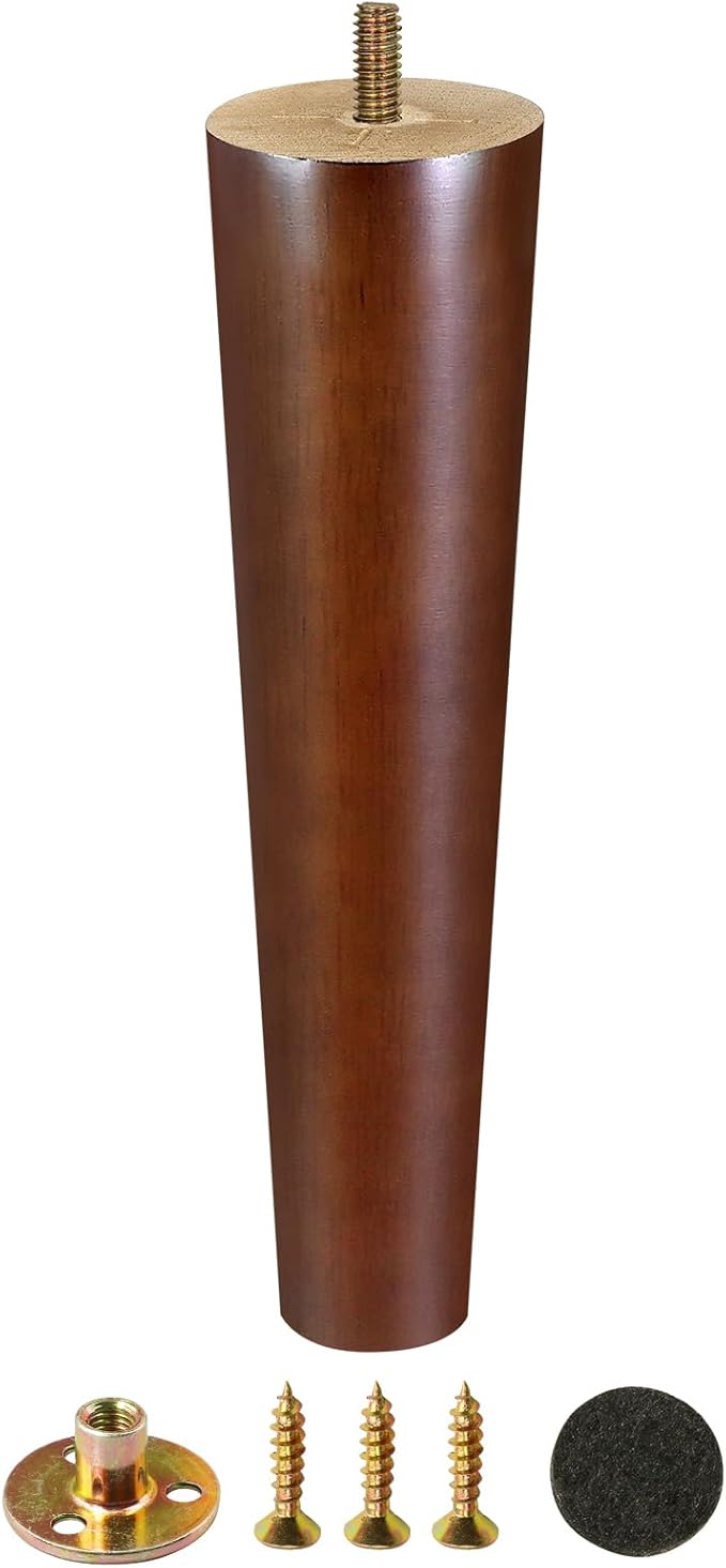 FoDau770 Brown Rubber Wood Furniture Legs 10 Inches, 5/16" UNC Straight Tapered Wood Feet Mid Century Sofa Legs, Wooden Furniture Feet Replacement Parts for Cabinet Couch Dresser Chair Ottoman Table