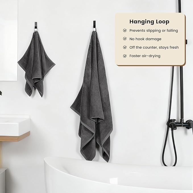 SEMAXE Grey Bath Towels Set of 4, 100% Cotton Luxury Bathroom Towels, Soft, Absorbent, and Quick-Drying, 55"x27", Perfect for Hotels, Gyms, and Spas