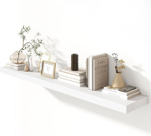 72 Inch White Floating Shelf | 12 Inch Deep Floating Shelves Set of 1 | 72" D x 12" D Rustic Wood Shelves for Wall | Deep White Shelves for Living Room Bathroom Laundry Room Kitchen