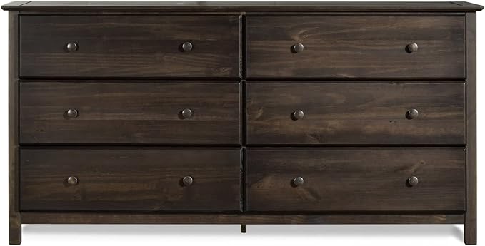 Grain Wood Furniture Shaker 6-Drawer Dresser, Solid Wood with an Expresso Finish