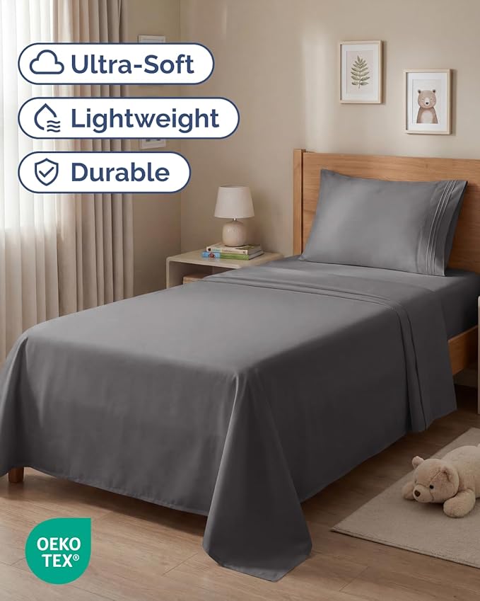 Twin Size 3 Piece Sheet Set - Comfy Breathable & Cooling Sheets - Hotel Luxury Bed Sheets for Women & Men - Deep Pockets, Easy-Fit, Extra Soft & Wrinkle Free Sheets - Dark Grey Oeko-Tex Bed Sheet Set