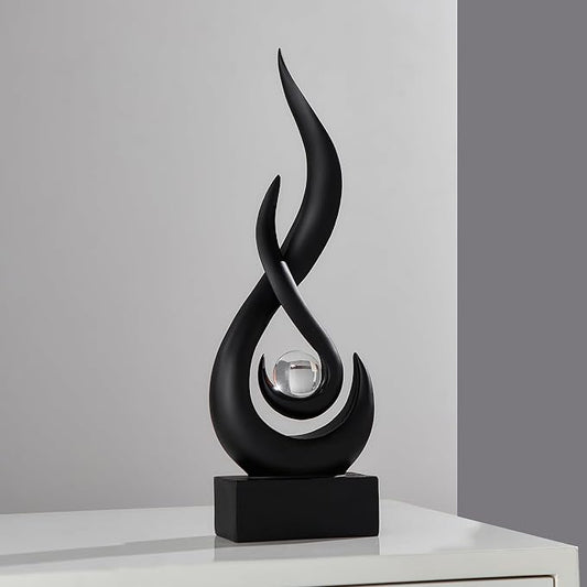 FJS Black Flame Statue, 11.8" Abstract Resin Sculpture for Modern Home Decor, Minimalist Art Figurine for Shelf Coffee Table Centerpiece