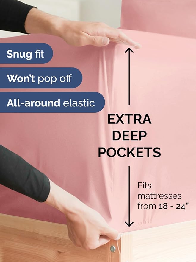 Extra Deep Cal King Sheet Set - 6 Piece Breathable and Cooling Sheets - Hotel Luxury Bedding for Women, Men, Kids & Teens - Easy & Secure Fit - Soft and Wrinkle Free - Extra Deep Pockets - Baby Pink