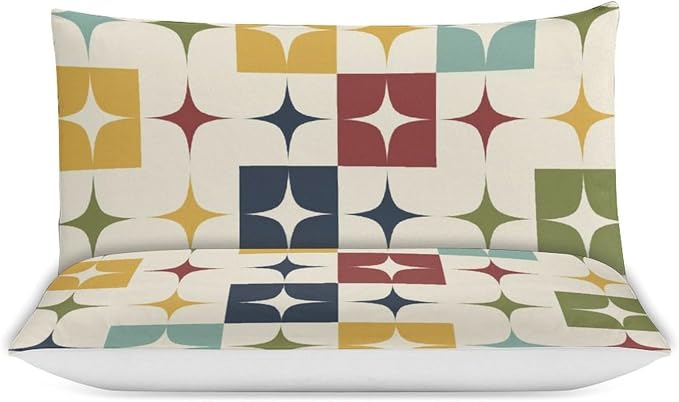 Mid Century Duvet Cover Sets Aesthetic Abstract Geometric Mid Century Retro Printed Lightweight Soft Quilt Cover Minimalist Soft Microfiber 3 Piece (1 Duvet Cover 68x86in + 2 Pillow Sham 20x30in)