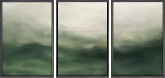 SIGNWIN Framed Canvas Print Wall Art Set Abstract Green Misty Landscape Illustrations Modern Art Decorative Boho Relax/Zen Nordic for Living Room, Bedroom, Office - 16"x24"x3 Black