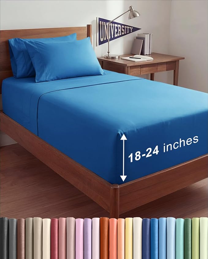 Extra Deep Twin XL Sheet Set - 4 Piece College Dorm Bed Sheets Set with Extra Deep Pockets - Ultra-Soft, Comfy & Breathable Bedding for Women, Men, Kids & Teens - Wrinkle & Fade Resistant - Royal Blue