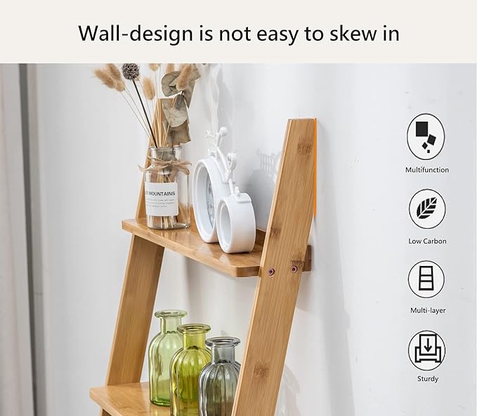 Ladder Shelf, 5-Tier Leaning Shelf, Free Standing Organizer Storage Shelves, Storage Rack Shelf for Office, Living Room, Nature