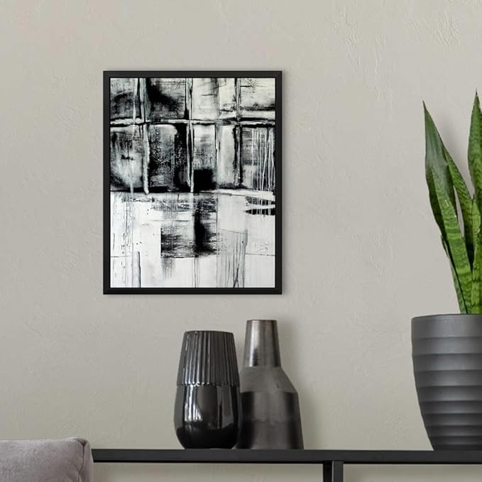CANVAS ON DEMAND Looking Through Black Float Framed Canvas Wall Art Print by Erin Ashley, Contemporary, Abstract, Modern, Home Decor, Black and White Artwork,11" x14in