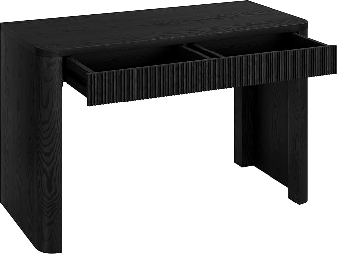 Henn&Hart 48" Fluted Modern Rectangular Home Office Desk Ribbed Computer Desk Writing Table with 2 Storage Drawers for Home Office, Natural Black