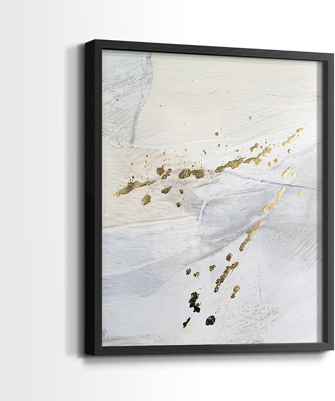 Renditions Gallery Set of 2 Peel & Stick Framed Prints, Modern Abstract Wall Art, Gold Sprinkle Oil Painting Wall Decor, Re-Stickable - Ready to Hang - 8"x10" - Black Frame LT588