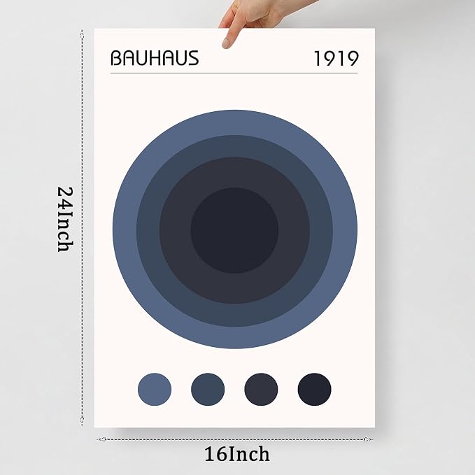 Minimalist Geometric Wall Art Bauhaus Exhibition Poster Abstract Shape Prints Mid Century Modern Artwork Boho Modern Pictures Abstract Geometric Painting Blue Bauhaus Poster for Room 16x24in Unframed