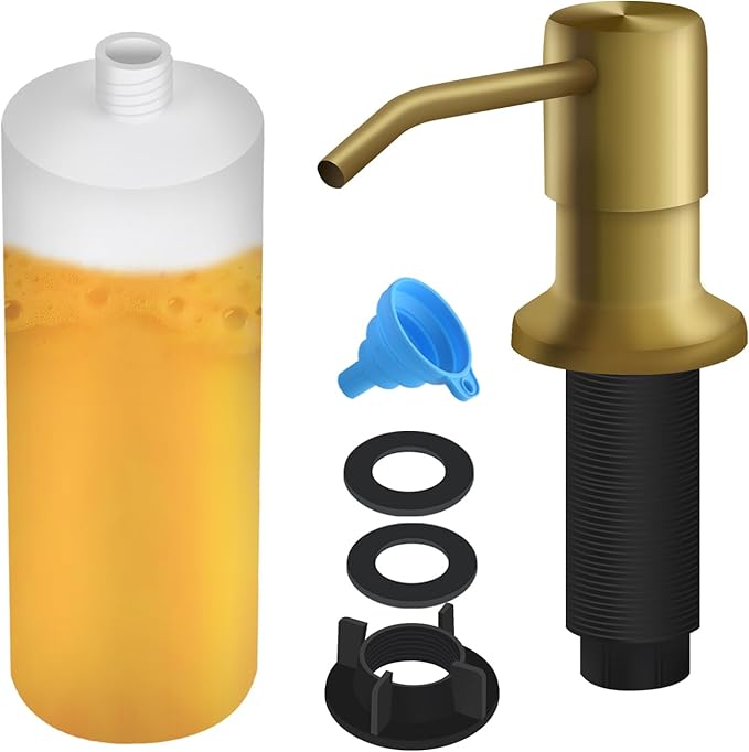 Soap Dispenser for Kitchen Sink, Built in Sink Soap Dispenser Lotion Dispenser with 17 OZ Bottle, Refill from The Top Bar Sink Soap Dispenser, Gold