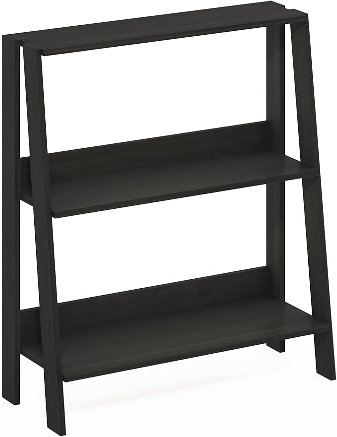 Furinno Ladder Book Shelf, 3-Tier Ladder Shelf, Open Design Bookshelf, Display Storage Bookcase, 9.3" x 23.6" x 27", Living Room, Home Office, Espresso