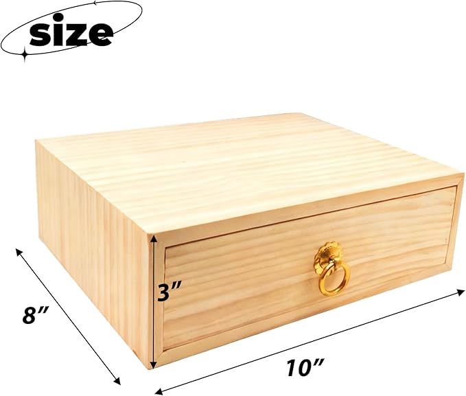 Natural Wooden Storage Box Desk Drawer Single Wood Cabinet Organizer Drawer Tabletop Storage Organization Box with Metal Handle for Desk Home Office Counter Craft Decor (1 Drawer)