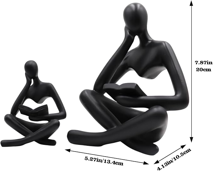 Gold Reading Women Statue, Thinker Sculptures, Abstract Art Ornament, Modern Aesthetic Figurine Decoration, Suitable for Home Living Room Bedroom Office Shelf Table Desk Bookshelf Decor (Black Left)