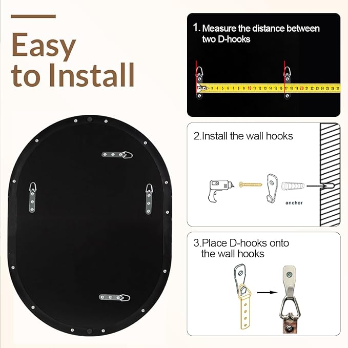 ANDY STAR 24x32'' Oval Bathroom Mirror, Bronze Oval Mirror Pill-Shaped Design in Stainless Steel Metal Frame for Bathroom, Entryway, Living Room, Contemporary 1" Deep Wall Mount Vertical or Horizontal
