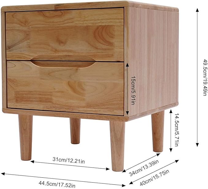 Nightstand Bedside Table with 2 Storage Drawers, Mid Century Modern Grooved Handle Wood Nightstand Side Table Bedroom Storage Drawer Bedside End Table