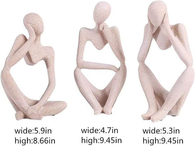 Asng Sandstone Resin Thinker Style Abstract Sculpture Statue Collectible Figurines Home Office Bookshelf Desktop Decor (Sandstone, Right,Large)