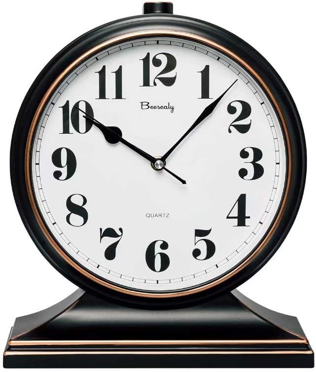Retro 10 Inch Silent Desk Clock - Antique Decorative, Easy to Read in Office/Bedroom (Black)