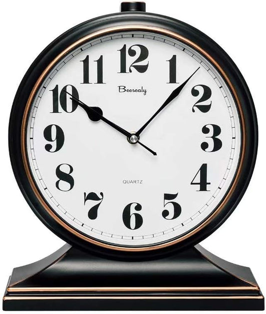 Retro 10 Inch Silent Desk Clock - Antique Decorative, Easy to Read in Office/Bedroom (Black)