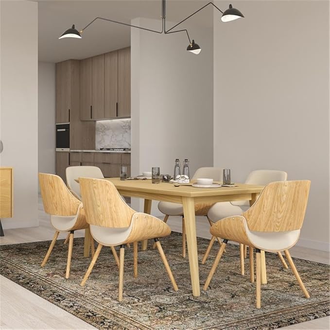 SIMPLIHOME Draper Dining Table - 66 inch Wide Solid Oak Veneer Rectangular Table, Mid-Century Modern Style for Dining Room or Kitchen with Tapered Legs and Spacious Surface, Seats 6
