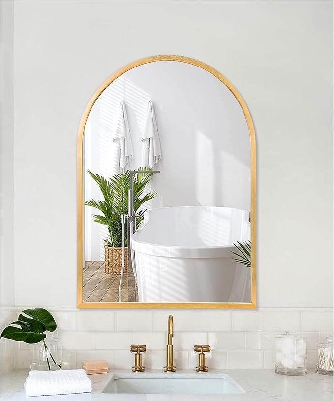Arched Wall-Mounted Mirror Gold Arch Mirror Aluminum Alloy Frame Bathroom Mirror for Vanity Living Room, Bedroom, and Entryway 20"x16"
