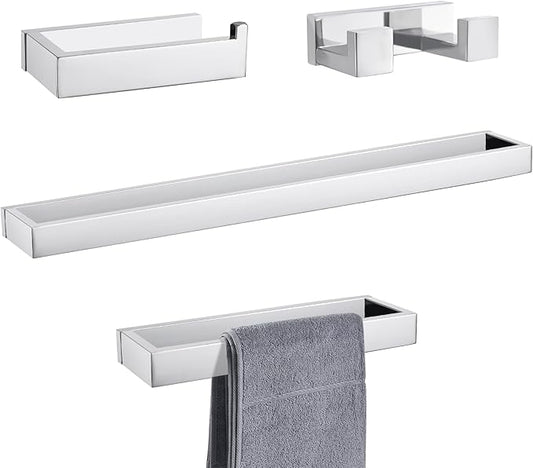 Lairuier Bath Towel Bar Set, Polished Chrome 4-Piece Bathroom Hardware Set Including Towel Bar, Towel Holder, Toilet Paper Holder, Towel Hook. Stainless Steel Bathroom Hardware Accessory