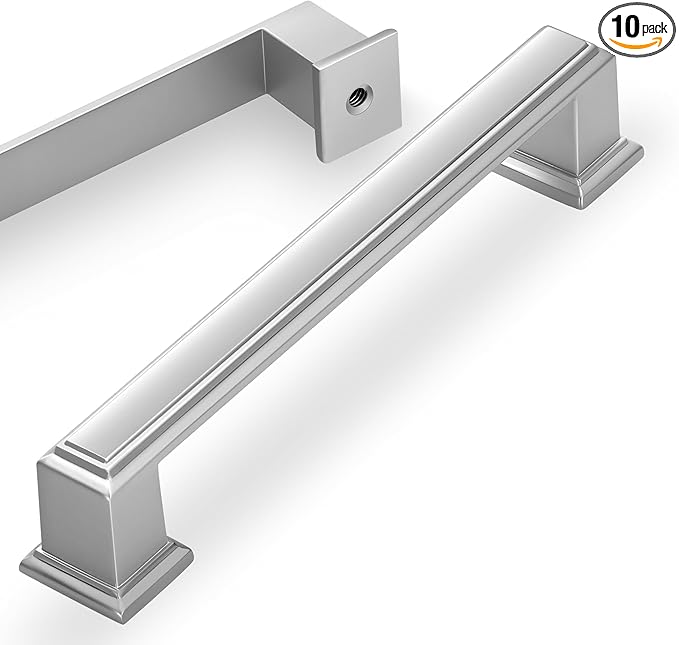 Lardmon 10 Pack 5 Inch(128mm) Hole Center Satin Nickel Modern Cabinet Pulls Kitchen Cabinet Handles Kitchen Cabinet Hardware Timeless Drawer Pulls for Dresser Cupboard Wardrobe, Nickel-B(5x10)