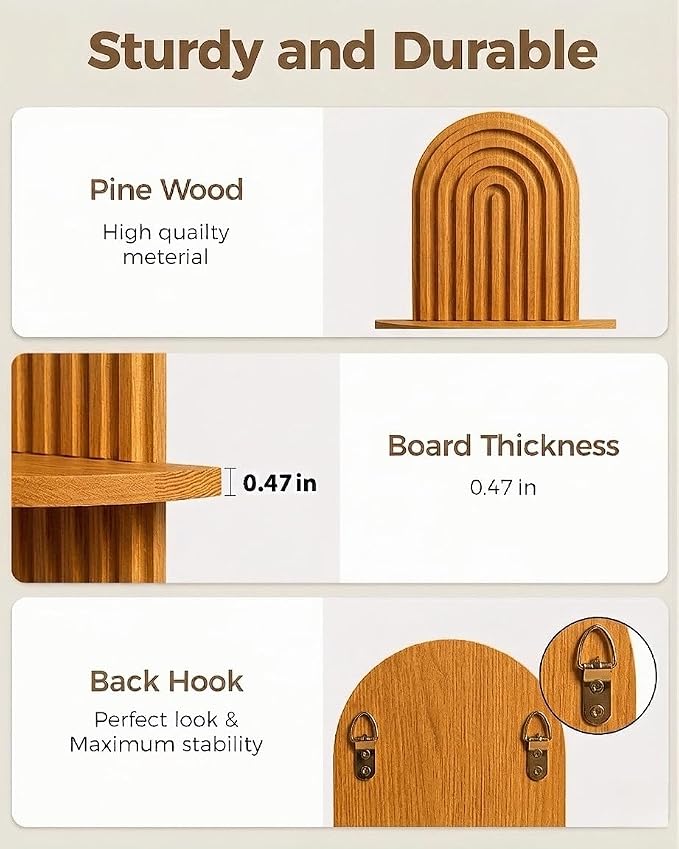 Bamworld Boho Wall Decor Brown Plant Wall Shelf, Mid Century Modern Decor Hanging Plant Shelf, 2-Tier Wooden Floating Shelves for Home, Bathroom Bedroom Living Room, Office Planter Decoration 2 pcs
